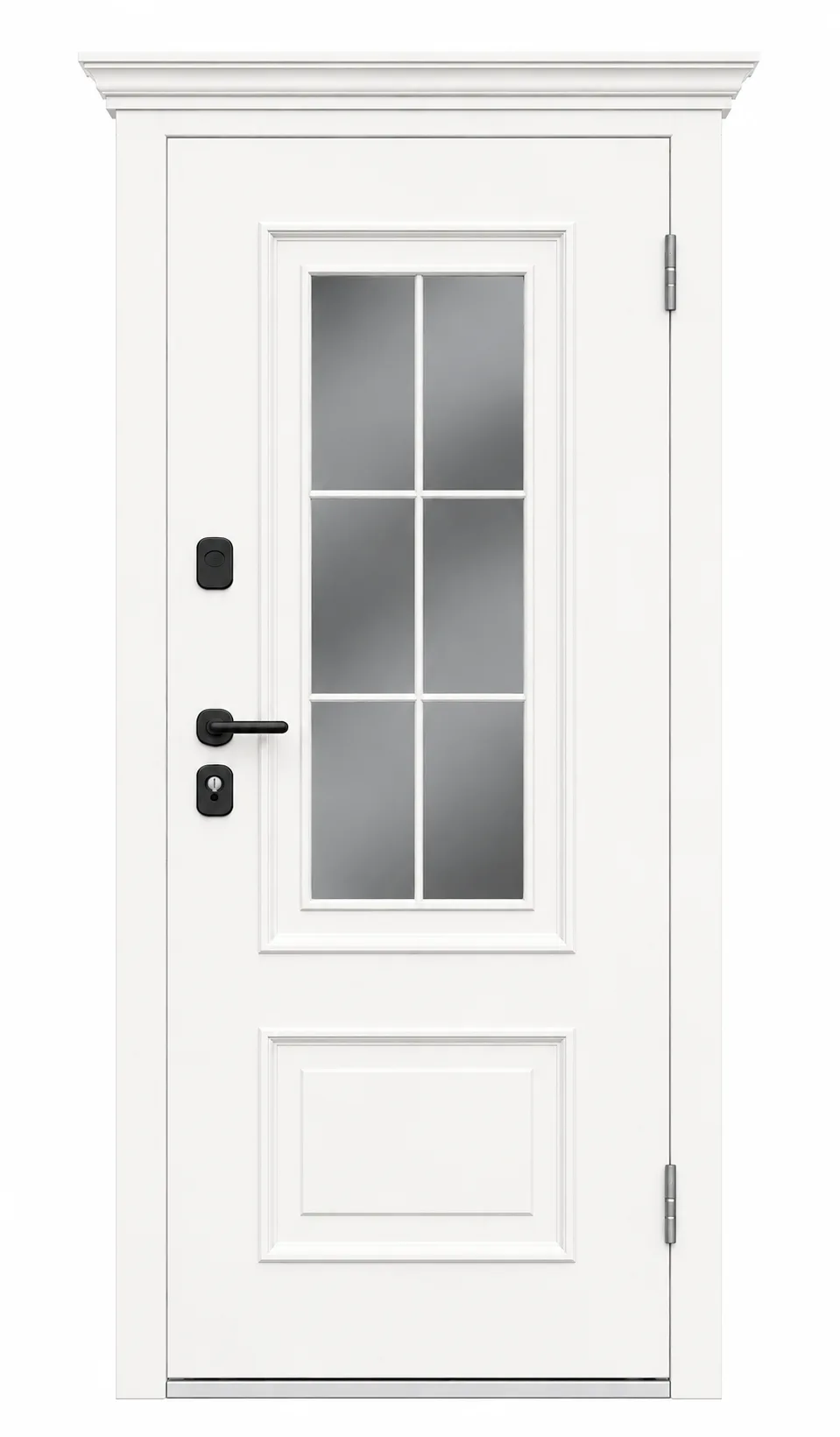 Стальная дверь Терморазрыв «Тихая зима с окном и английской решеткой» белая